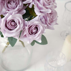 2 Bouquets 17" Lavender Lilac Real Touch Artificial Silk Rose Flower Bushes