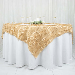 Taffeta 72"x72" Table Overlay Square Tablecloth Champagne - 3D Leaf Petal Table Cover