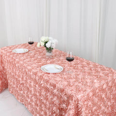Satin 90"x132" Rectangle Tablecloth Dusty Rose - Grandiose 3D Rosette Seamless Table Cover
