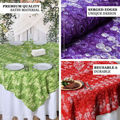 Satin 72"x72" Table Overlay Black 3D Mini Rosette Design - Sophisticated Decor for Special Events