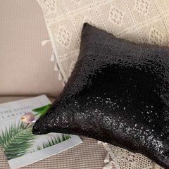 2 Pack 18"x18" Sequin Throw Pillow Cover, Decorative Cushion Case - Square Black Sequin