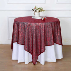 Sequin 60"x60" Table Overlay Square Tablecloth Burgundy - Luxe Wedding Table Topper