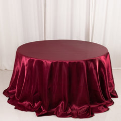 Satin 132" Round Tablecloth Burgundy - Stylish Seamless Table Cover