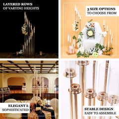 8 Arm Cluster Taper Candle Holder Gold - Stunning Large Candle Arragement With Clear Glass Shades for Grand Banquets & Celebrations 42"