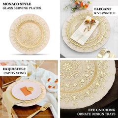 8-Pack Glass Round Charger Plates 13" in Gold with Monaco Style Ornate Design, Classy Decorative Dinner Chargers