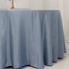 Lamour Satin 120" Round Tablecloth Dusty Blue - Seamless Table Cover with Soft Tempered Sheen