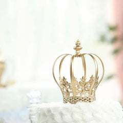 Metal Royal Crown Cake Topper Gold - Stunning Cake Centerpiece Decoration with Intricate Fleur-De-Lis Sides for Glamorous Events & Special Occasions 8"