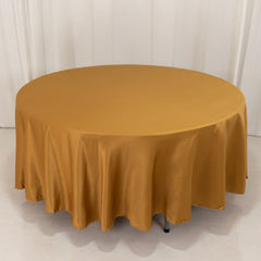 Lamour Satin 108" Round Tablecloth Gold - Durable & Silk-Like Table Cover for Classy Weddings & Events