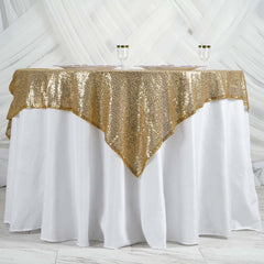 Sequin 60"x60" Table Overlay Square Tablecloth Gold - Luxe Wedding Table Topper