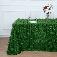 Taffeta 90"x132" Rectangle Tablecloth Green | 3D Leaf Petal Design Seamless Table Cover
