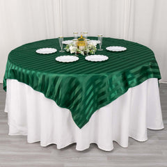 Satin 72"x72" Table Overlay Square Tablecloth Hunter Emerald Green - Stripe Table Topper