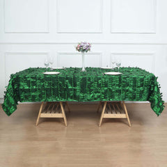 Taffeta 60"x102" Rectangle Tablecloth Green | Exquisite 3D Leaf Petal Design for Chic Wedding & Event Decor