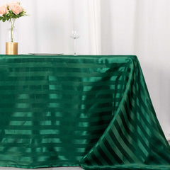 Satin Striped 90"x132" Rectangular Tablecloth Hunter Emerald Green Satin Stripe - Seamless Silky Smooth Table Cover