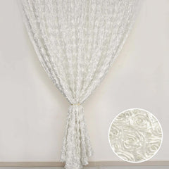 8ftx8ft Ivory Satin Rosette Event Curtain Drapes, Backdrop Event Panel