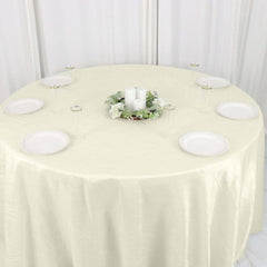 Taffeta 132" Round Tablecloth Ivory - Seamless Accordion Crinkle Table Cover