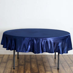 90" Navy Blue Satin Round Tablecloth