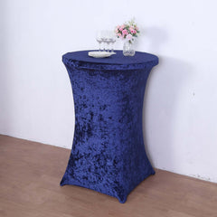 Crushed Velvet Spandex 32" Round Cocktail Table Cover Navy Blue Smooth Highboy Tablecloth