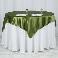 Satin 60"x60" Table Overlay Square Tablecloth Olive Green - Smooth Silky Touch Table Cover