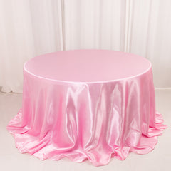 Satin 132" Round Tablecloth Pink - Stylish Seamless Table Cover