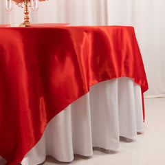 Satin 90"x90" Table Overlay Square Tablecloth Red - Smooth Finish Table Topper