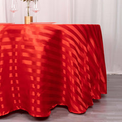 Satin Striped 120" Round Tablecloth Red Satin Stripe - Silky Smooth Seamless Table Cover