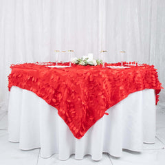 Taffeta 72"x72" Table Overlay Square Tablecloth Red - 3D Leaf Petal Table Cover
