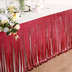 Metallic Foil Fringe Table Skirt Matte Red with Self Adhesive Backing - Durable Tinsel Skirt for Parties 30"x9ft