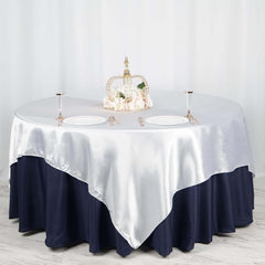 Satin 90"x90" Table Overlay Square Tablecloth White - Smooth Finish for Luxurious Events