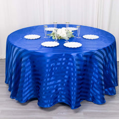 Satin Striped 120" Round Tablecloth Royal Blue Satin Stripe - Silky Smooth Seamless Table Cover