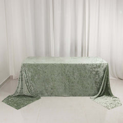Premium Crushed Velvet 90"x156" Rectangle Tablecloth Sage Green - Reusable Soft Seamless Table Cover
