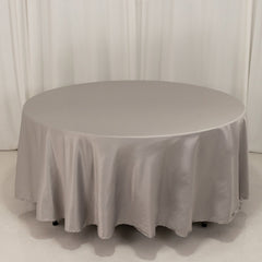 Lamour Satin 108" Round Tablecloth Silver - Durable & Silk-Like Table Cover