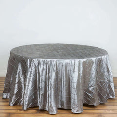 120" Silver Pintuck Round Seamless Tablecloth for 5 Foot Table With Floor-Length Drop