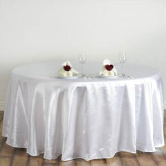 Satin 120" Round Tablecloth White - Stylish Seamless Table Cover for Weddings & Events