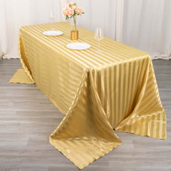 Satin Striped 90"x132" Rectangular Tablecloth Champagne Satin Stripe - Seamless Silky Smooth Table Cover