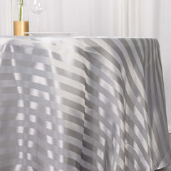 Satin Striped 120" Round Tablecloth Silver Satin Stripe - Silky Smooth Seamless Table Cover