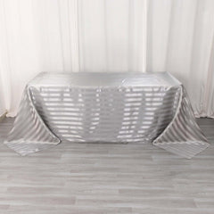 Satin Striped 90"x132" Rectangular Tablecloth Silver Satin Stripe - Seamless Silky Smooth Table Cover