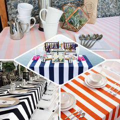 Satin 60"x102" Rectangle Tablecloth Black/White - Stripe Design with Stylish Smooth Finish Table Cover