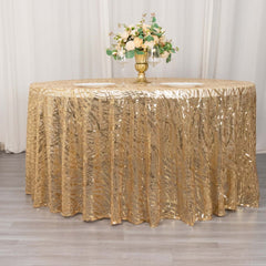 Sequin Mesh 120" Round Tablecloth Champagne - Seamless Wave Embroidered Table Cover