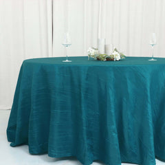 Taffeta 120" Round Tablecloth Peacock Teal - Seamless Accordion Crinkle Table Cover