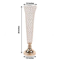 2-Pack Crystal Beaded Trumpet Vase Gold - Exquisite Floral Display Centerpiece Stand Set for Banquets & Receptions 28" Tall