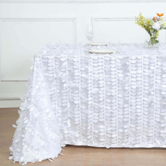 Taffeta 90"x156" Rectangle Tablecloth White | 3D Leaf Petal Design Seamless Table Cover for Stylish Wedding & Event Decor