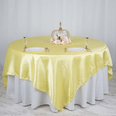 Satin 90"x90" Table Overlay Square Tablecloth Yellow - Smooth Finish for Luxurious Events