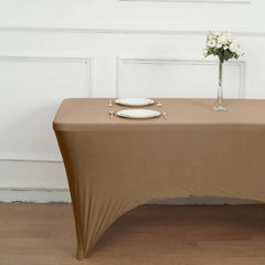 Stretch Spandex 96"x30" Rectangle Table Cover Taupe - Durable Form-Fitting Tablecloth