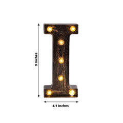 LED Marquee Letter "I" Industrial Style Antique Black - Light-Up Alphabet Sign for Weddings & Displays 9"