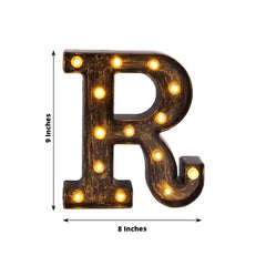 LED Marquee Letter "R" Industrial Style Antique Black - Light-Up Alphabet Sign for Weddings & Displays 9"