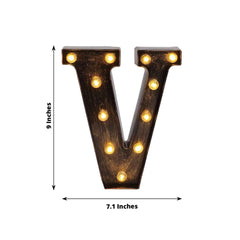 LED Marquee Letter "V" Industrial Style Antique Black - Light-Up Alphabet Sign for Weddings & Displays 9"