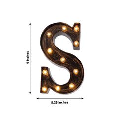 LED Marquee Letter "S" Industrial Style Antique Black - Light-Up Alphabet Sign for Weddings & Displays 9"
