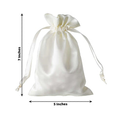12 Pack 5"x7" Ivory Satin Drawstring Wedding Party Favor Gift Bags