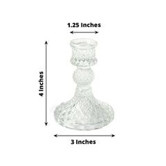 6-Pack Glass Taper Candlestick Holders Diamond Pattern Design Clear - Reversible Crystal Pillar Votive Stands 4"