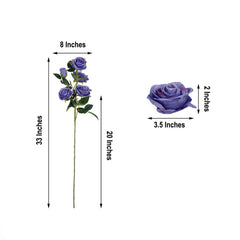 2 Bouquets 33" Tall Violet Artificial Silk Rose Flower Bush Stems